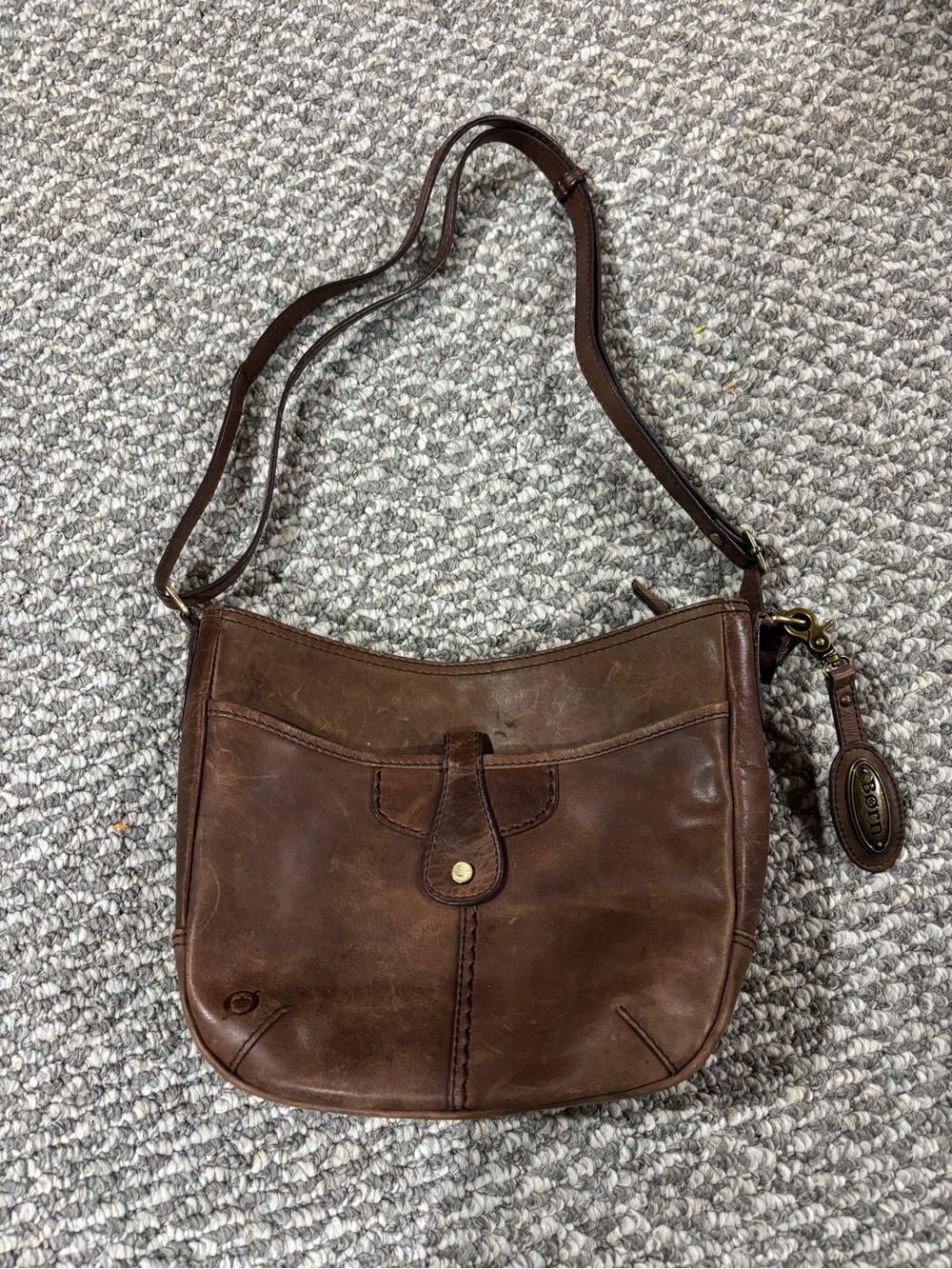 BORN Brown Leather Crossbody Bag with Logo Lining